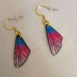 Hand Crafted Small Pink And Blue Butterfly Wing Earrings